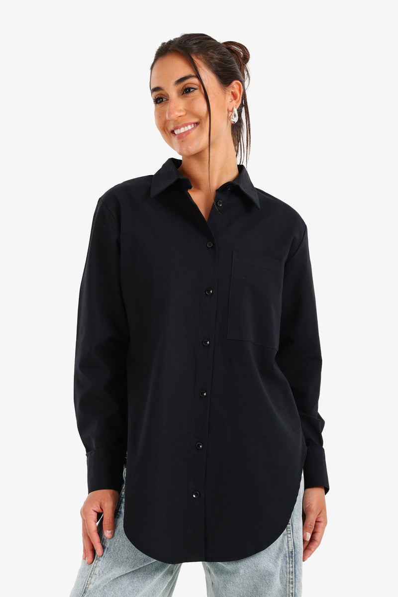 Cotton Asymmetrical Hem Shirt – Black