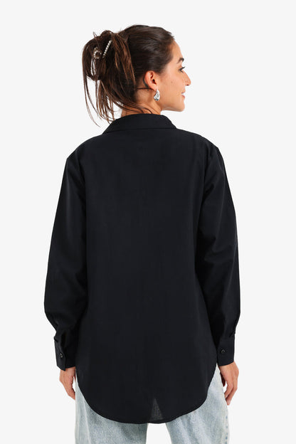 Cotton Asymmetrical Hem Shirt – Black