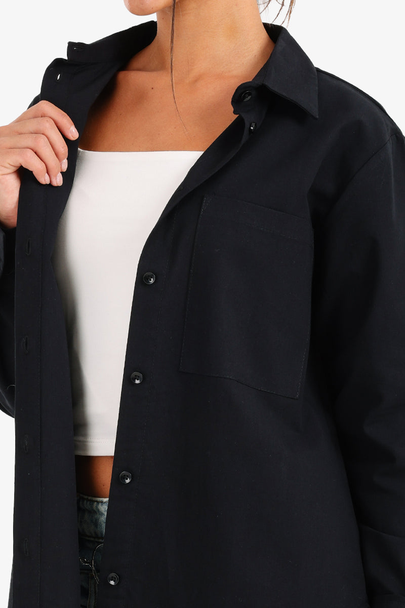 Cotton Asymmetrical Hem Shirt – Black