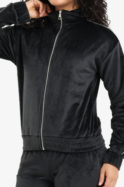 Velvet Solid Straight-Cut Pyjama Set – Black