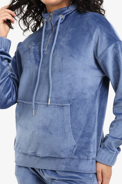 Velvet High Neck Pyjama Set – Dark Indigo