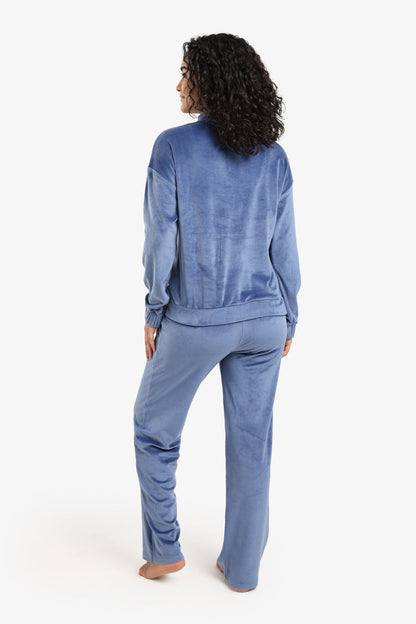 Velvet High Neck Pyjama Set – Dark Indigo