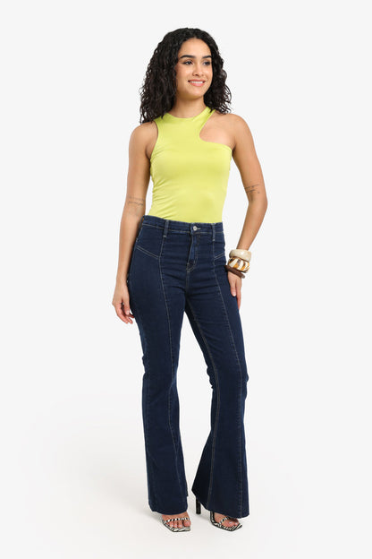 Cotton Solid High Rise Flare Jeans – Navy