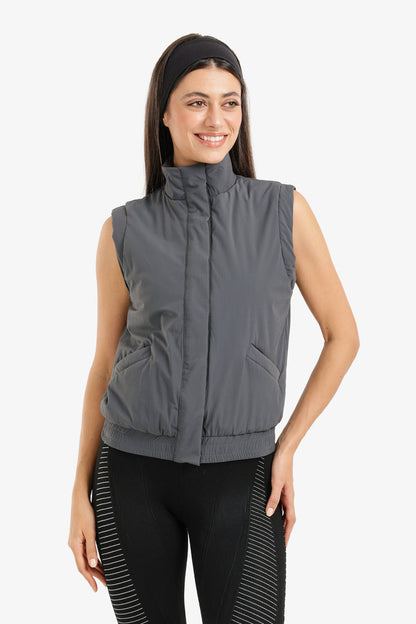 Polyester Solid Padded Sleeveless Vest – Dark Grey
