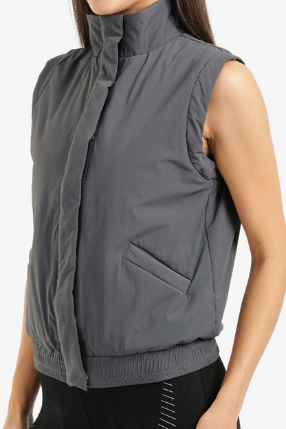 Polyester Solid Padded Sleeveless Vest – Dark Grey