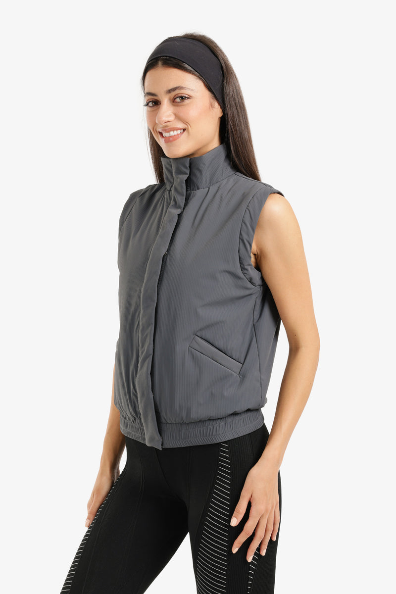 Polyester Solid Padded Sleeveless Vest – Dark Grey