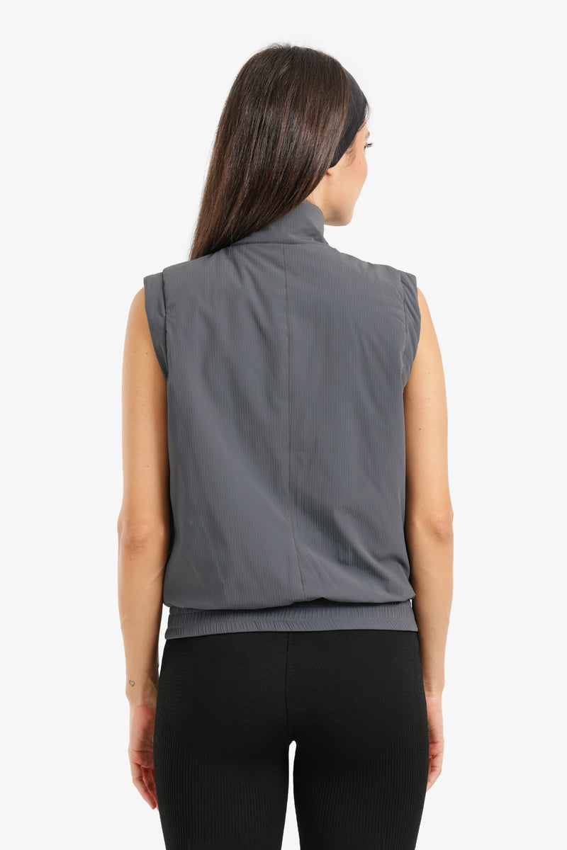 Polyester Solid Padded Sleeveless Vest – Dark Grey