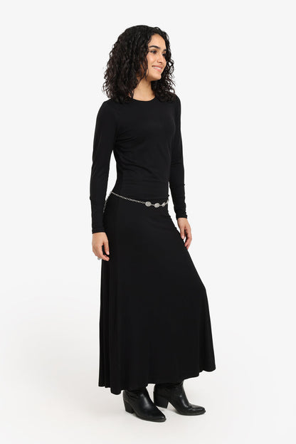 Viscose Blend Plain Knitted Long Dress – Black