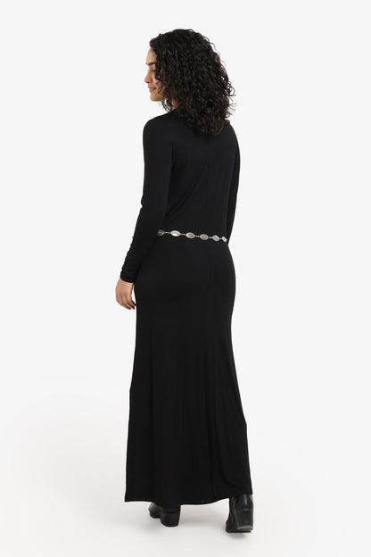 Viscose Blend Plain Knitted Long Dress – Black