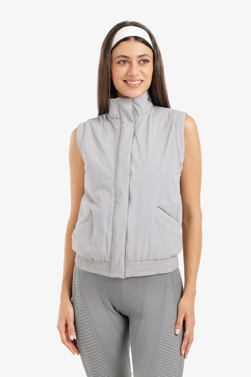 Polyester Solid Padded Sleeveless Vest – Light Grey
