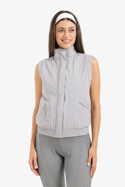Polyester Solid Padded Sleeveless Vest – Light Grey