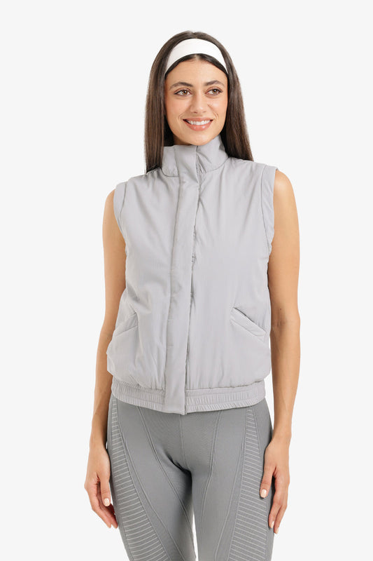 Polyester Solid Padded Sleeveless Vest – Light Grey