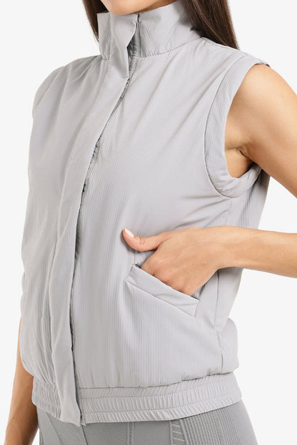 Polyester Solid Padded Sleeveless Vest – Light Grey