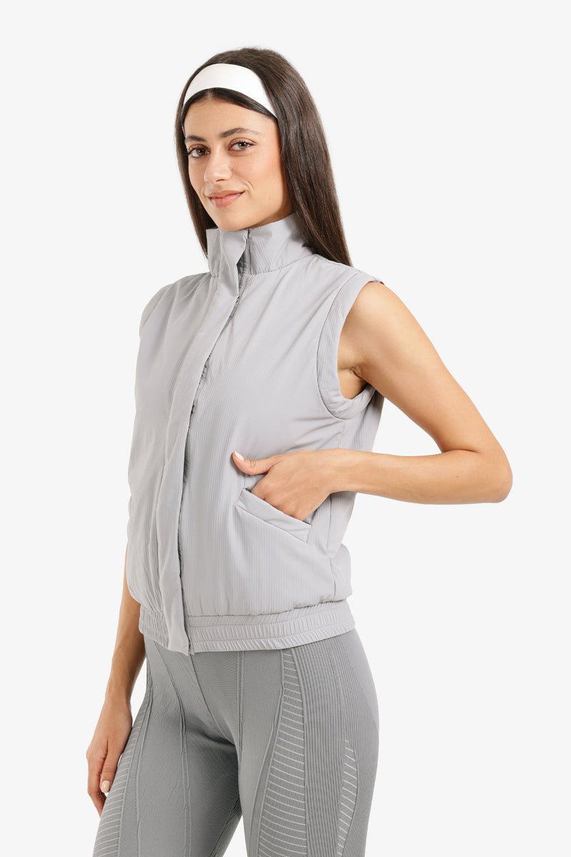 Polyester Solid Padded Sleeveless Vest – Light Grey