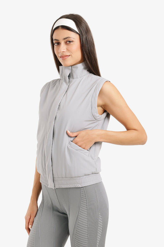 Polyester Solid Padded Sleeveless Vest – Light Grey