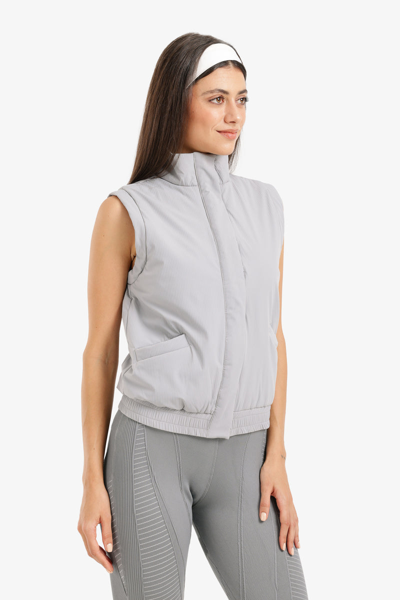 Polyester Solid Padded Sleeveless Vest – Light Grey