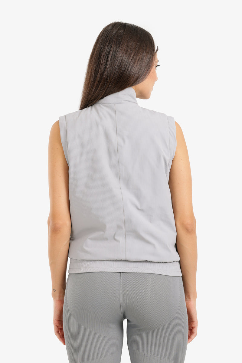 Polyester Solid Padded Sleeveless Vest – Light Grey