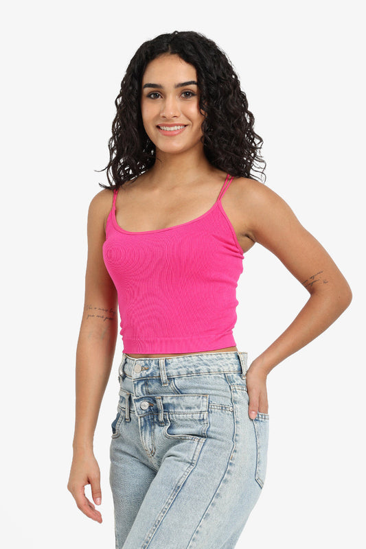 Polyamide Ribbed Double-Strap Top – Hot Pink