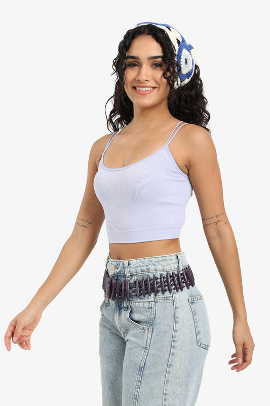 Polyamide Ribbed Double-Strap Top – Lavender