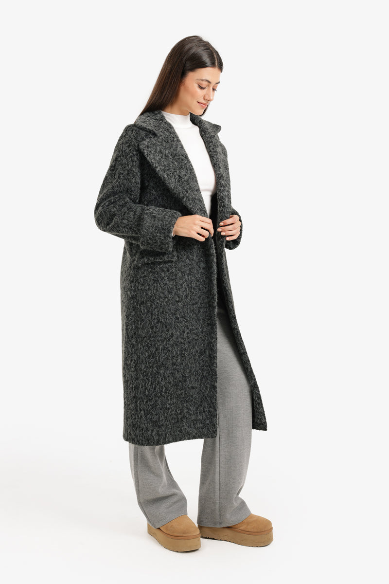 French Terry Coat with Notch Collar – Grey
