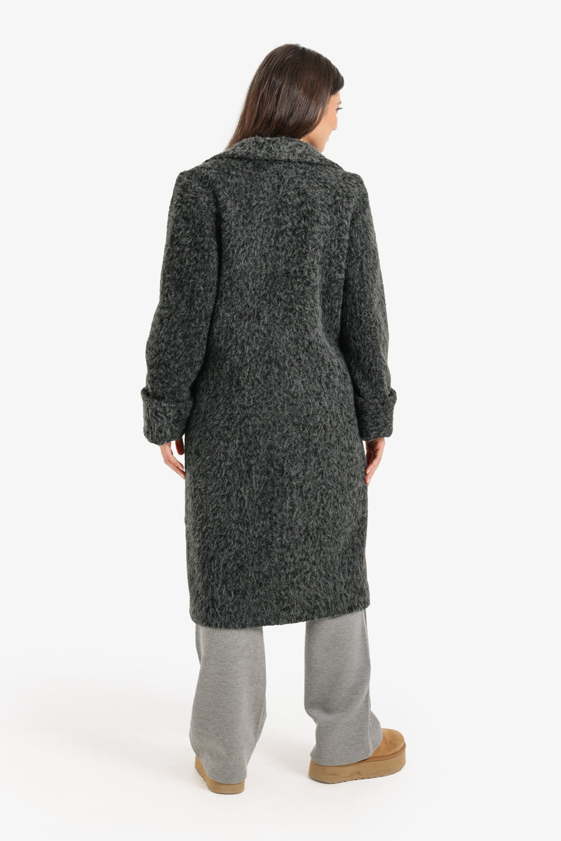 French Terry Coat with Notch Collar – Grey