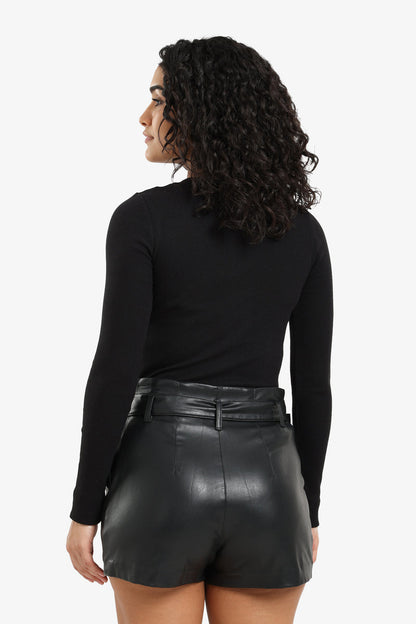 Cotton Ribbed Long Sleeve Top – Black