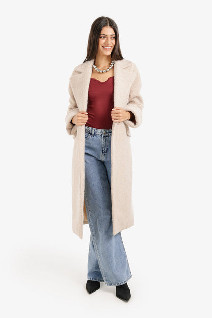 French Terry Coat with Notch Collar – Beige