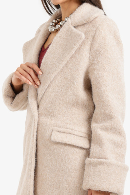 French Terry Coat with Notch Collar – Beige