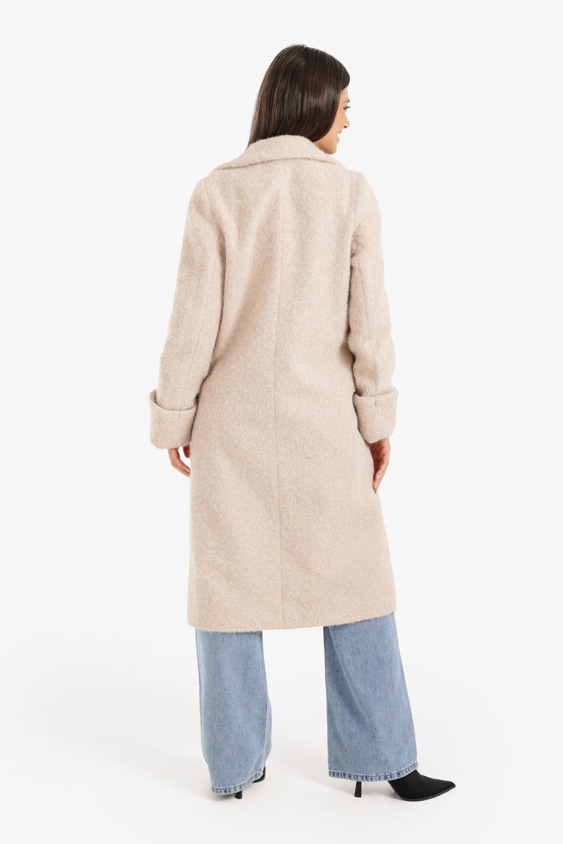 French Terry Coat with Notch Collar – Beige