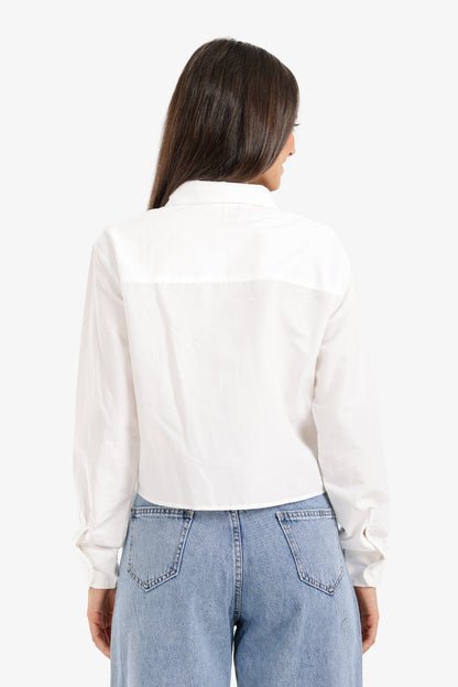 Cotton Cropped Button-Up Shirt – White