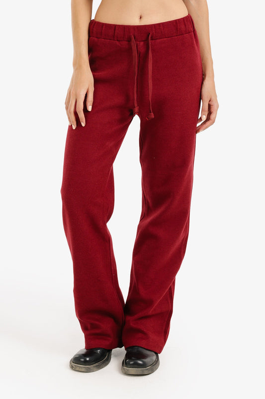 Cotton Blend Ribbed Lounge Pants – Burgundy