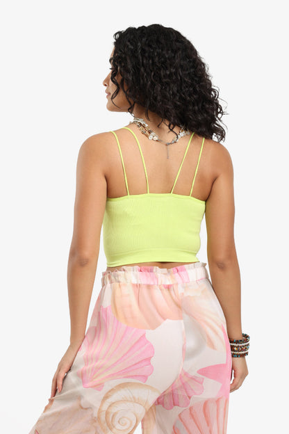 Polyamide Ribbed Double-Strap Top – Lime