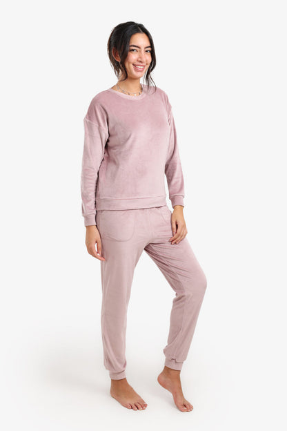 Velvet Solid Pajama Set – Dusty Pink