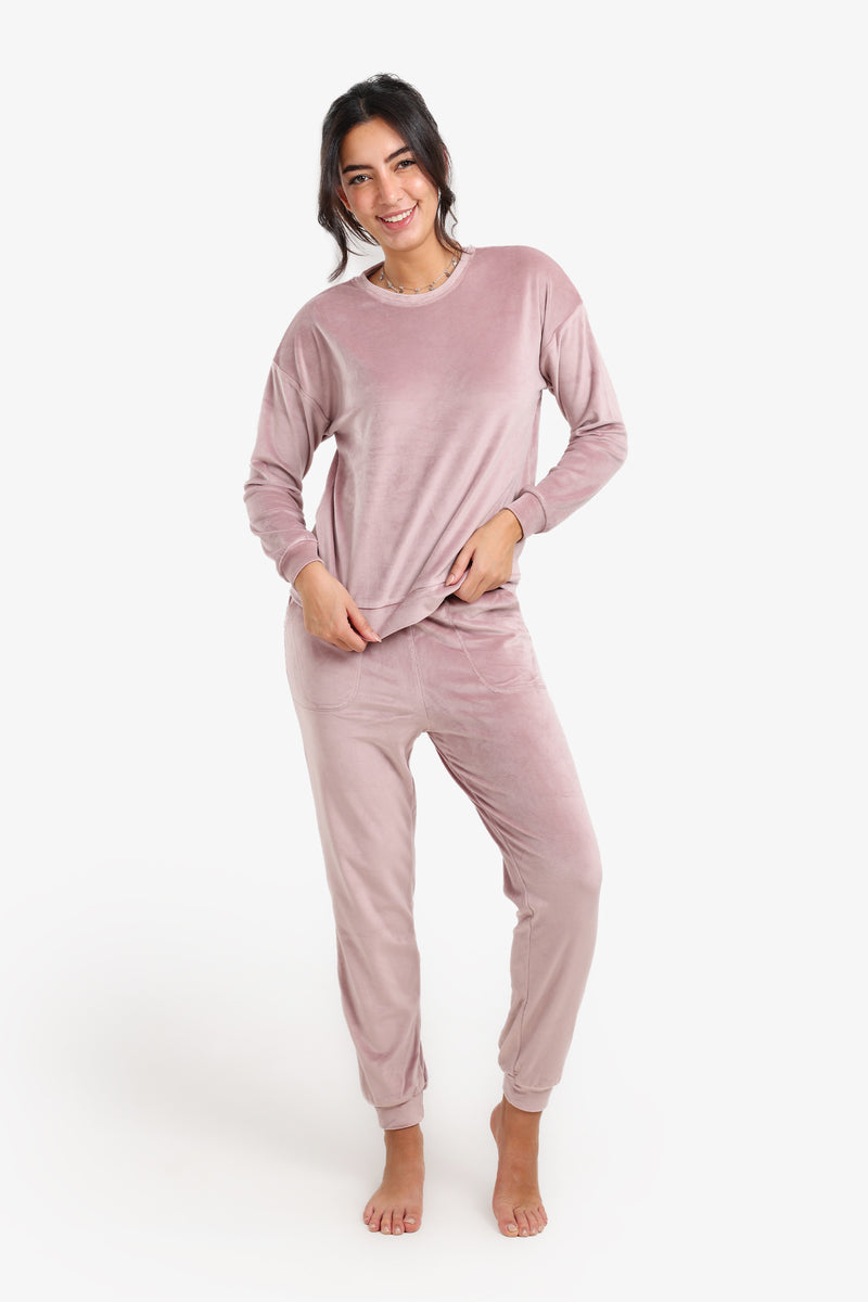 Velvet Solid Pajama Set – Dusty Pink