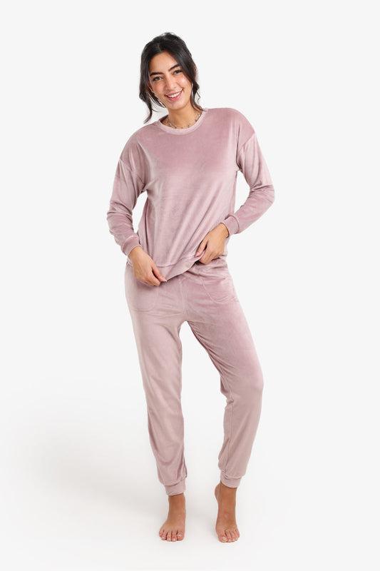 Velvet Solid Pajama Set – Dusty Pink