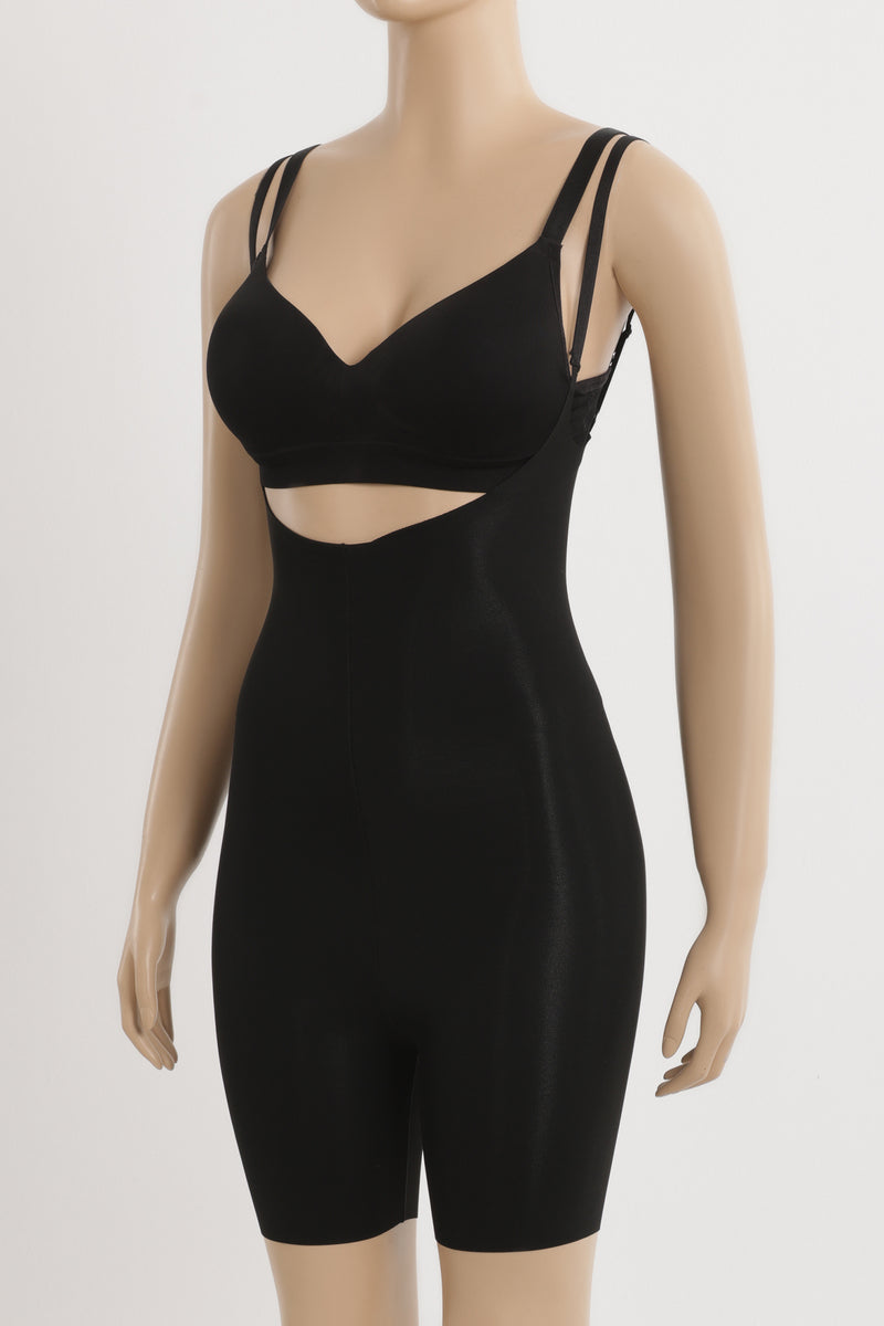 Polyamide Blend Plain Braless Bodysuit – Black