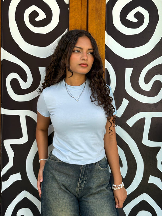 Cotton Basic Fitted T-Shirt – Baby Blue