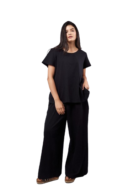 Flowing Wide-Leg Pants - Black