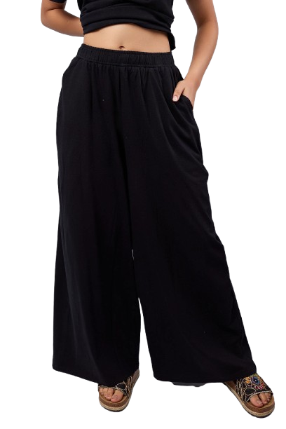 Flowing Wide-Leg Pants - Black