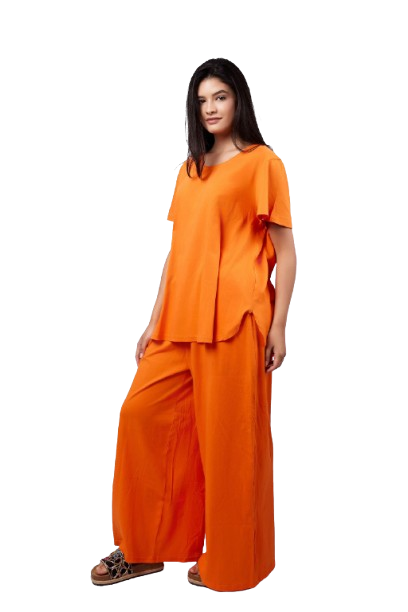 Flowing Wide-Leg Pants - Orange