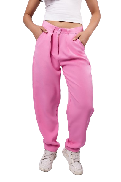 High-Waisted Classic Pants - Pink