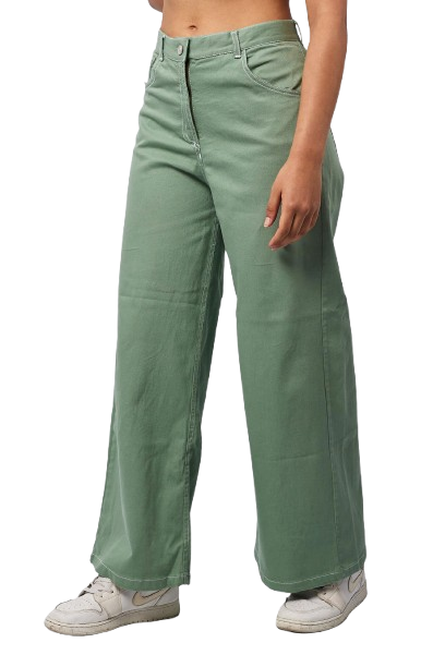 Relaxed Wide-Leg Pants - Light Olive Green