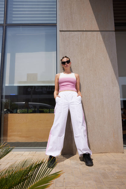 Gabardine Parachute Pants - White