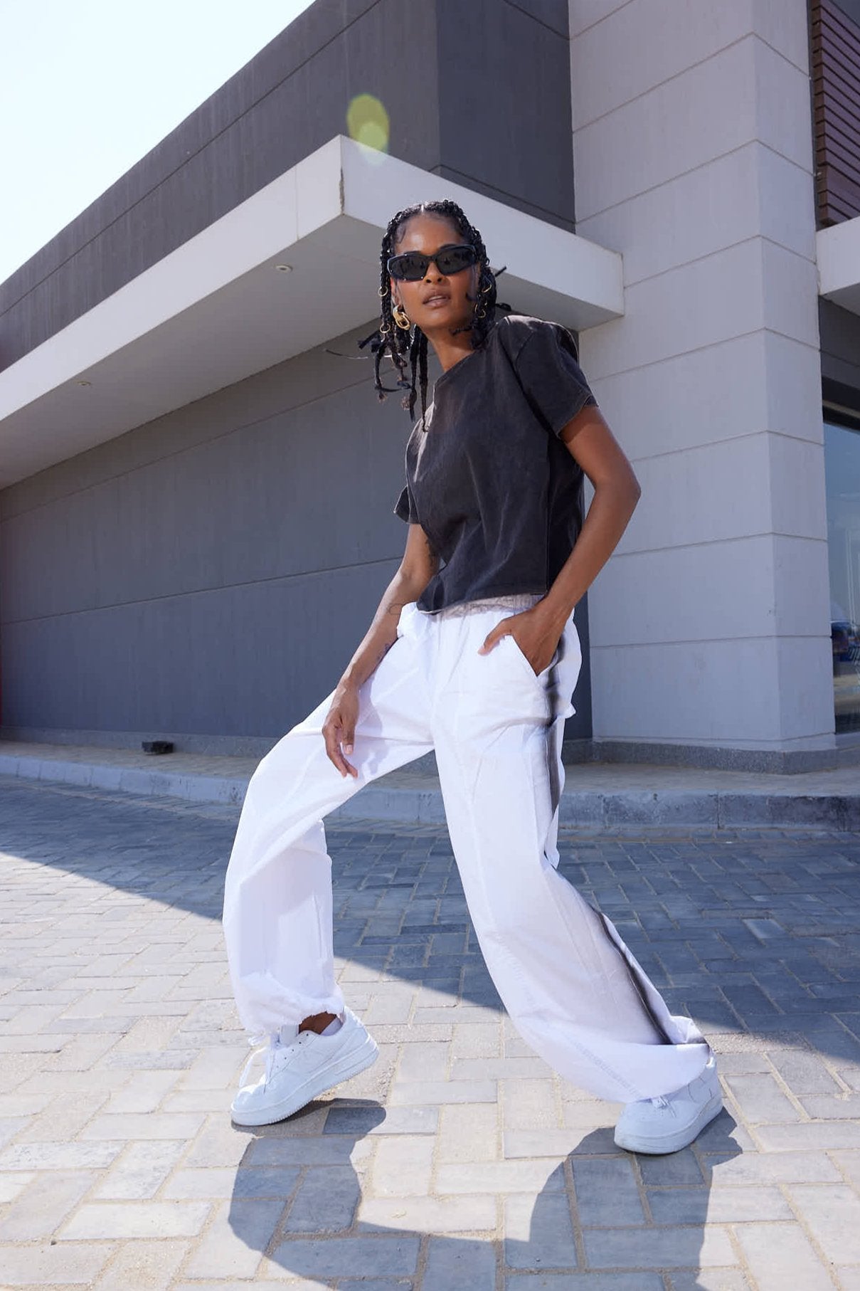 Gabardine Parachute Pants - White