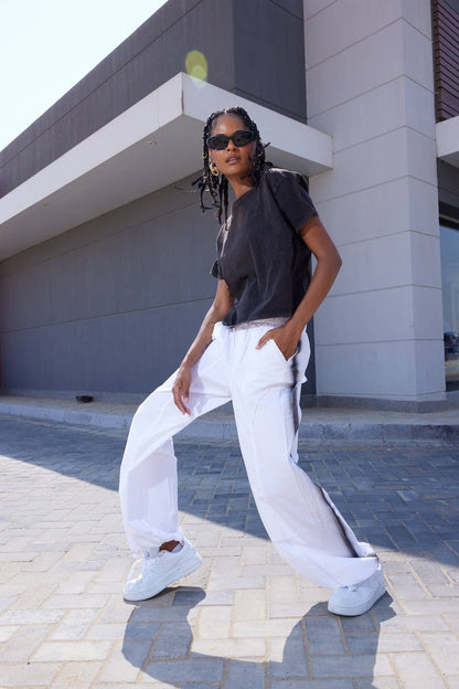 Gabardine Parachute Pants - White