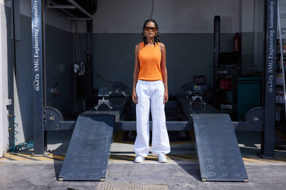 Gabardine Parachute Cut Pants - White