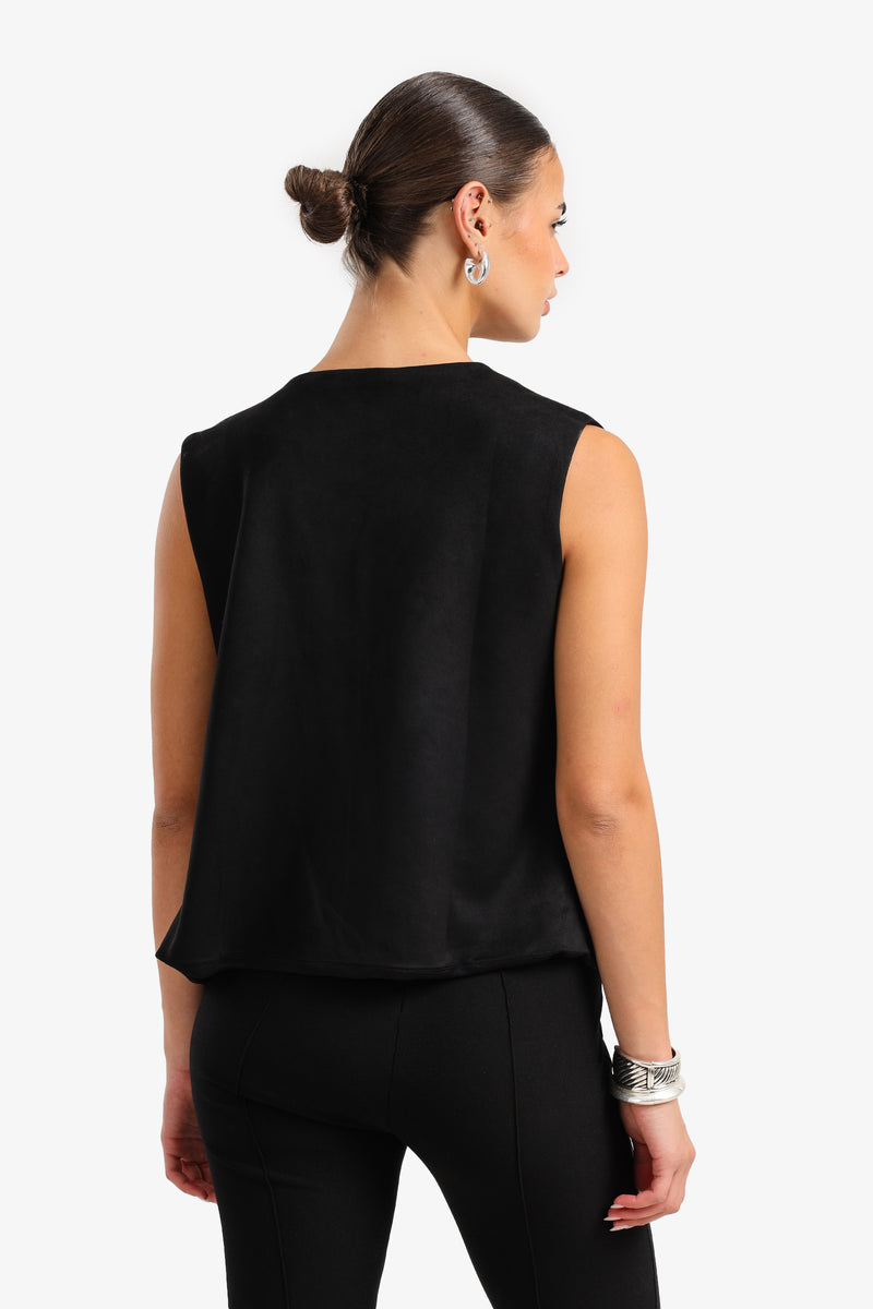 Tencel Embroidered Open Vest – Black & White