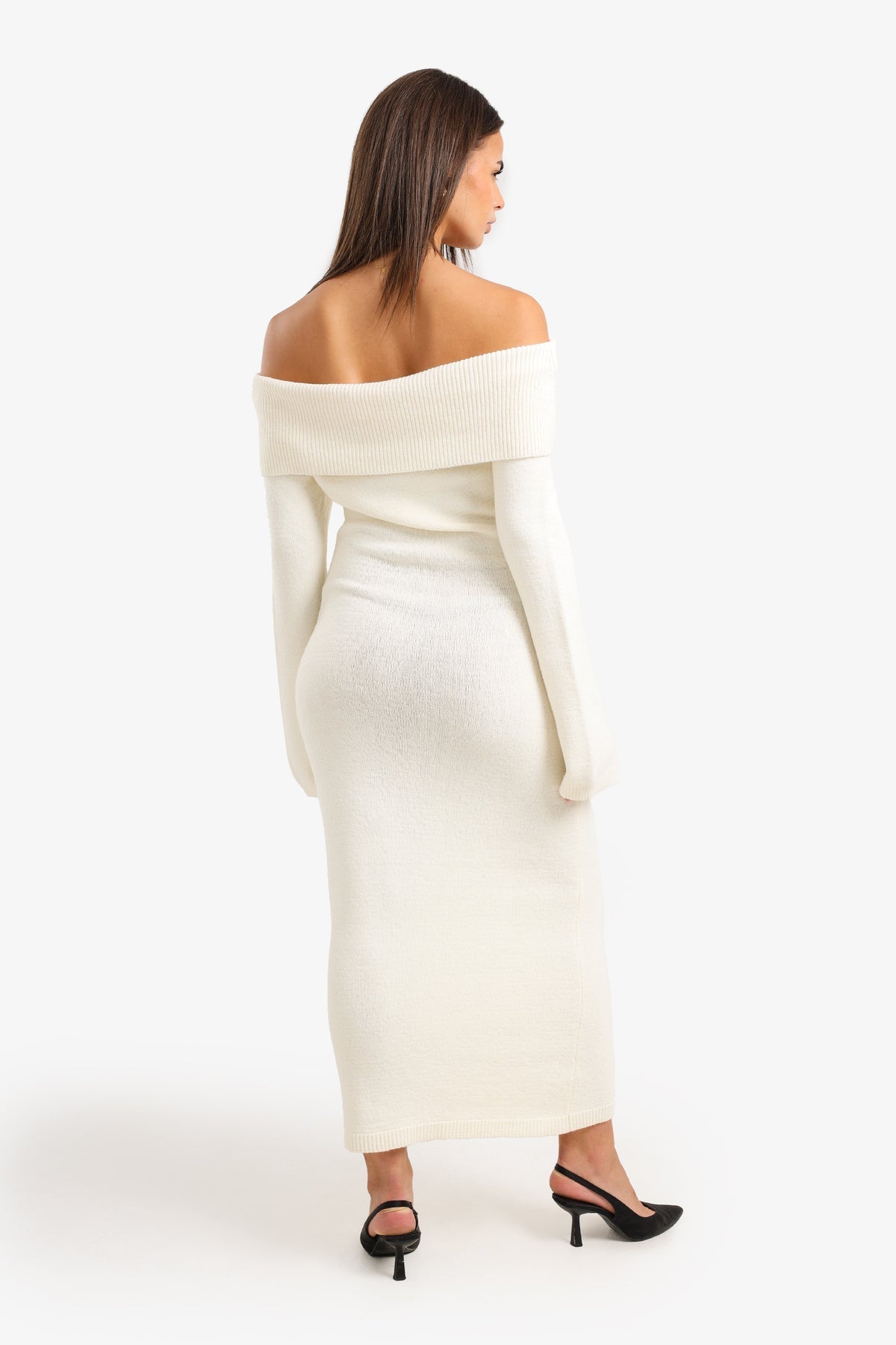 Wool Off-Shoulder Maxi Dress – Off White