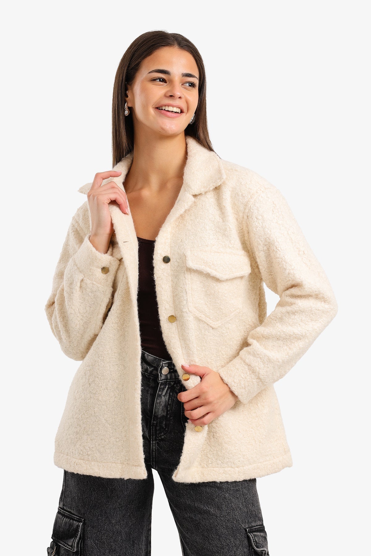 Wool Textured Shacket – Off White