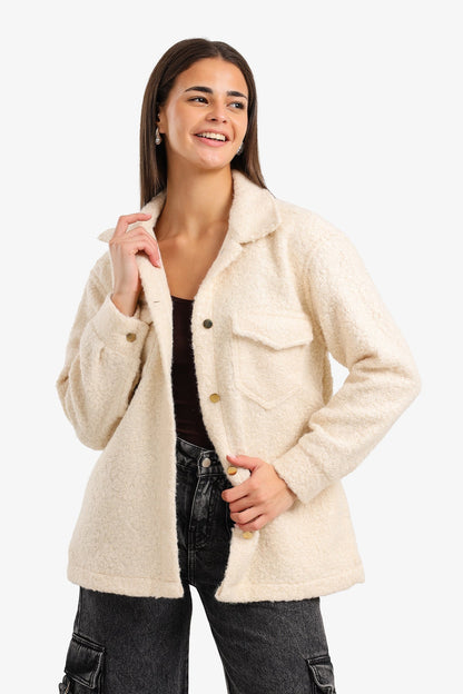Wool Textured Shacket – Off White
